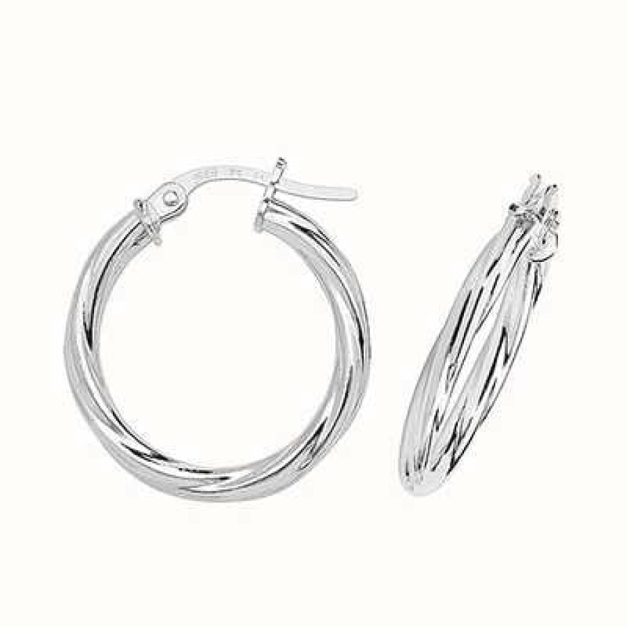 Jewelry James Moore | James Moore Th 9Ct White Gold 15Mm Hoop Earrings