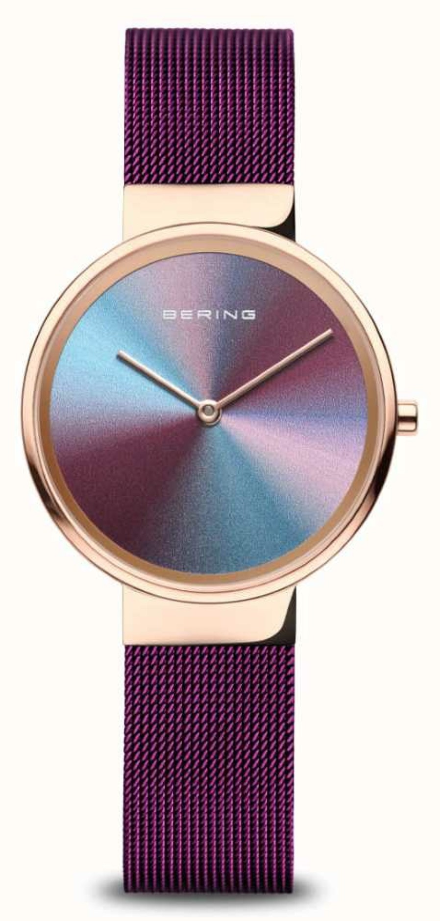 Women'S Bering | Bering Women'S | Polished Rose Gold | Purple Mesh Bracelet