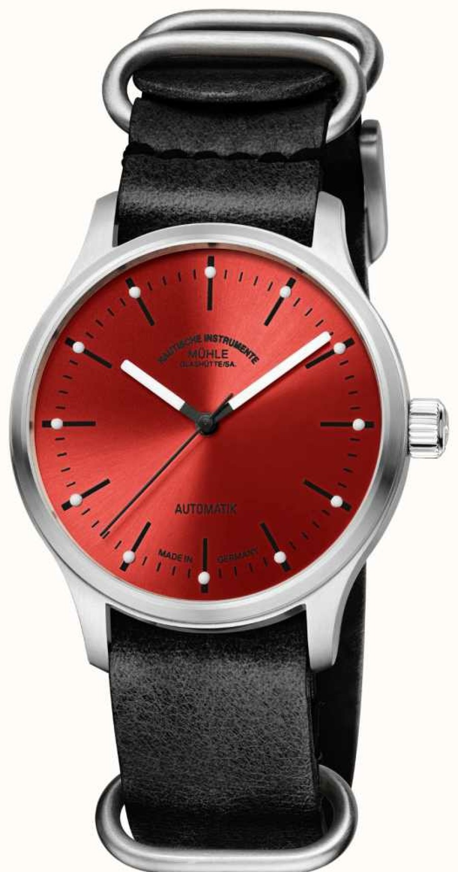 Women'S Muhle Glashutte | Muhle Glashutte Panova Red Automatic (40Mm) Red Sunray Dial / Black Nato Leather Strap