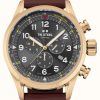 Men'S TW Steel | Tw Steel Swiss Volante Chronograph (48Mm) Grey Sunray Dial / Red-Brown Smooth Italian Calf Leather Strap