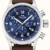 Men'S TW Steel | Tw Steel Swiss Volante Chronograph (48Mm) Blue Sunray Dial / Brown Smooth Italian Calf Leather Strap