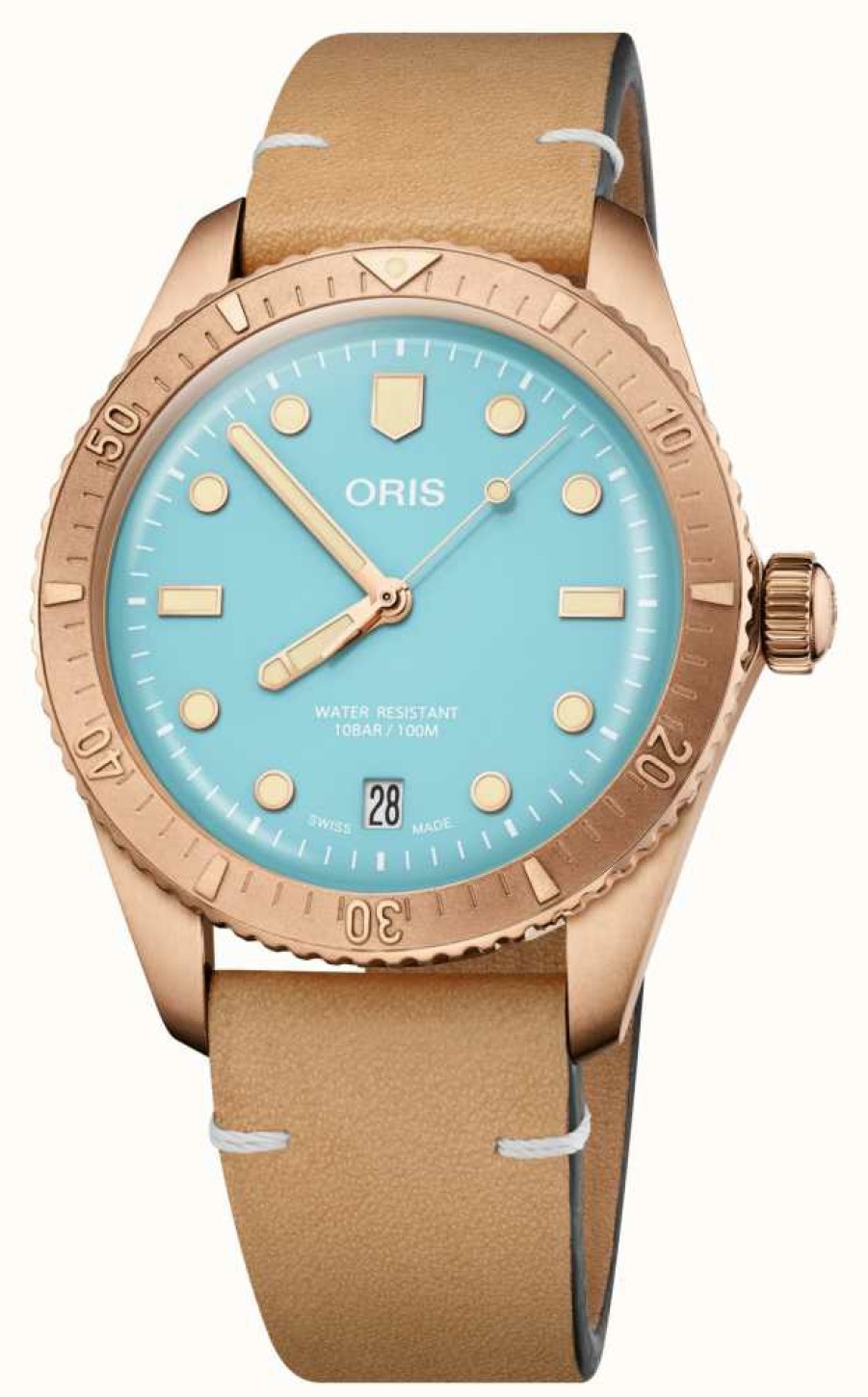 Men'S ORIS | Oris Divers Sixty-Five Cotton Candy Bronze Automatic (38Mm) Blue Dial / Brown Leather Strap