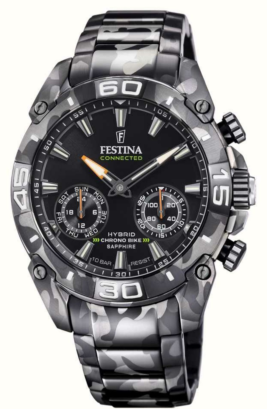 Men'S Festina | Festina Chrono Bike 2021 Connected Special Edition Black And Grey Camo