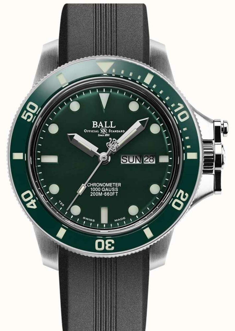 Men'S Ball Watch Company | Ball Watch Company Engineer Hydrocarbon Original (43Mm) Green Dial Rubber Strap