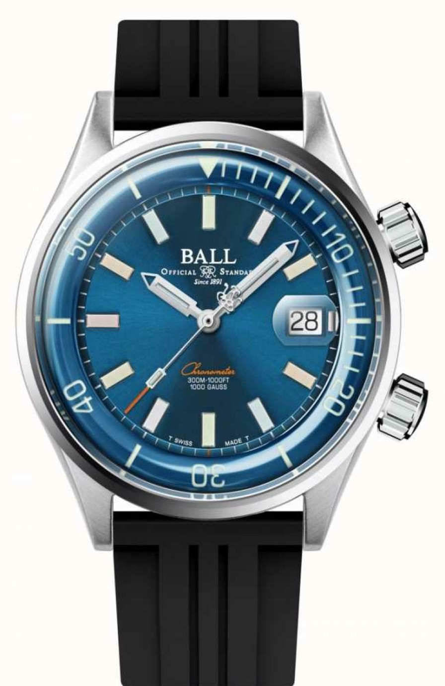 Men'S Ball Watch Company | Ball Watch Company Engineer Master Ii Diver Chronometer Blue Dial Rubber Strap