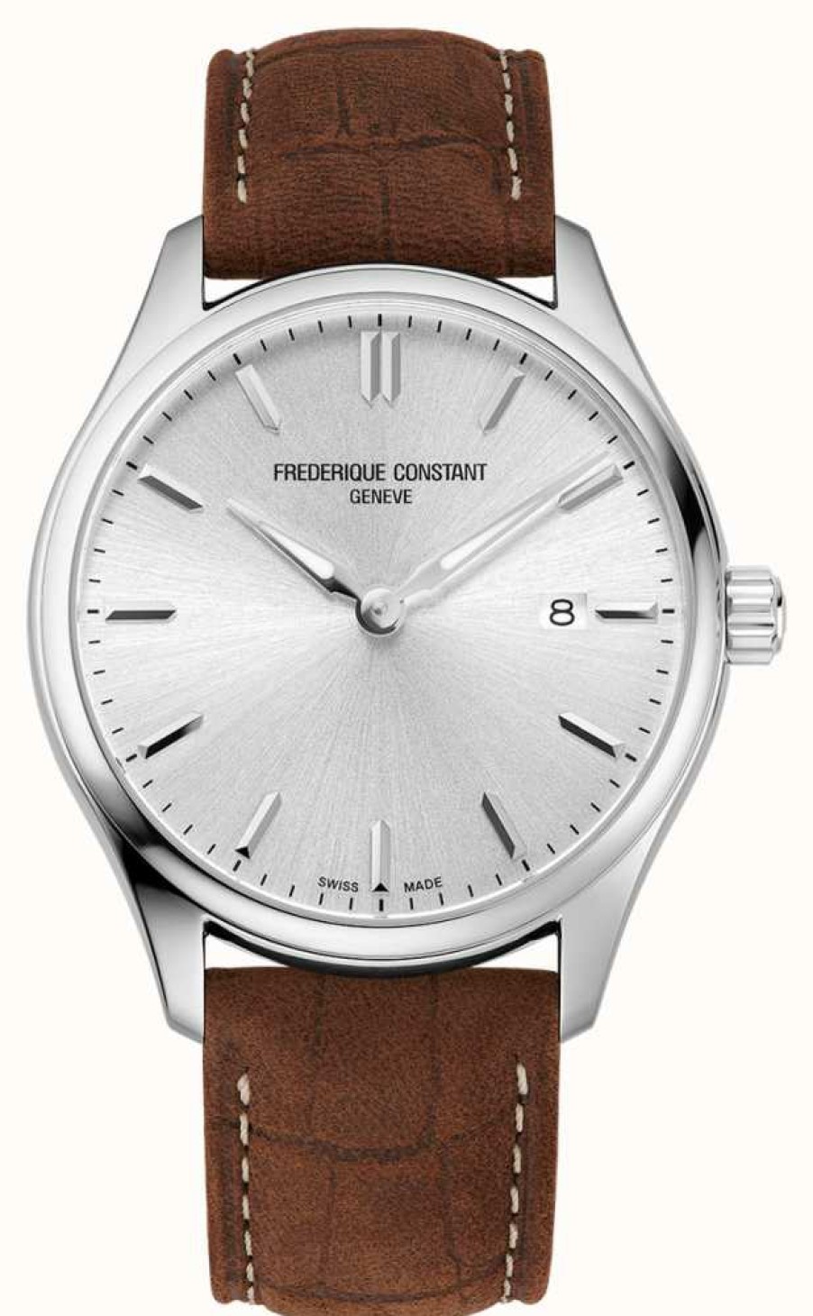 Men'S Frederique Constant | Frederique Constant Classics Quartz | Brown Leather Strap | Silver Dial