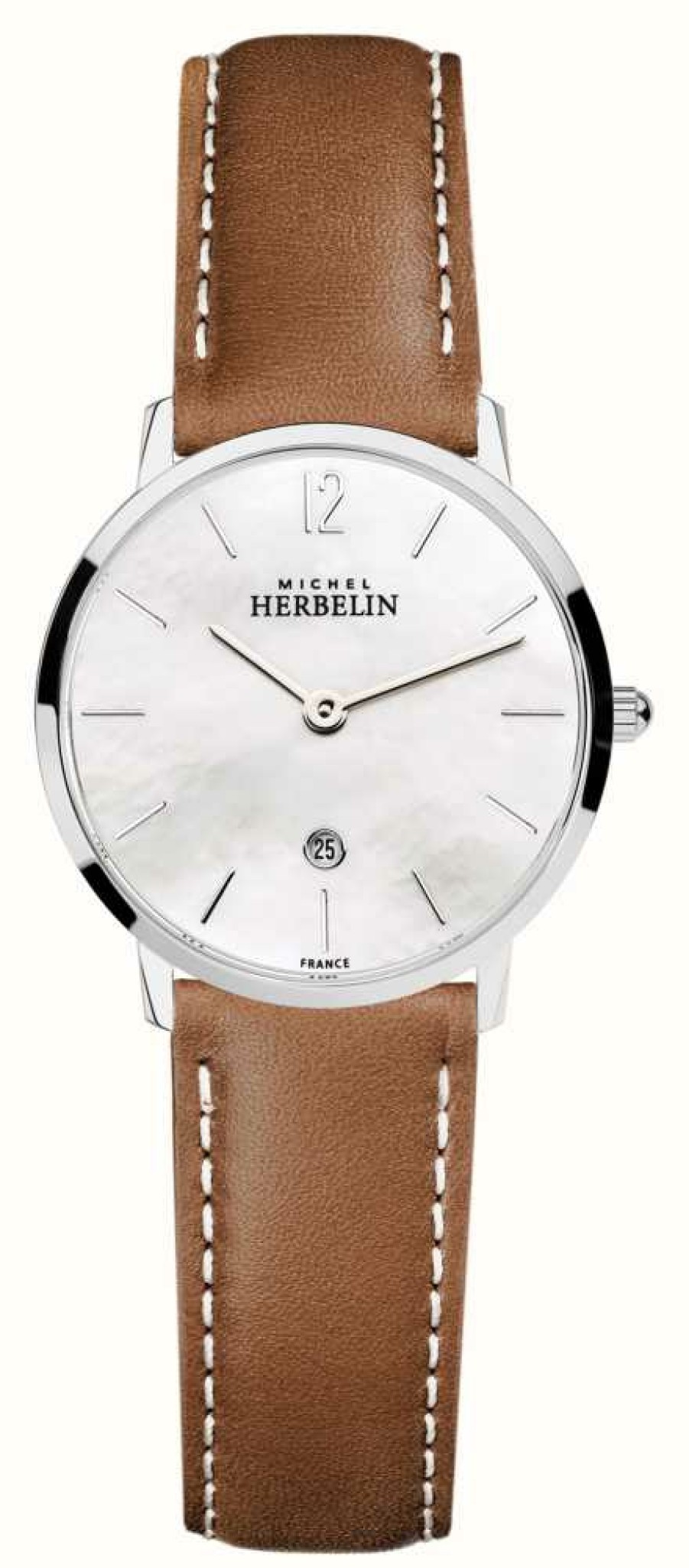 Women'S Herbelin | Herbelin City (30.5Mm) Mother Of Pearl Dial / Brown Leather Strap