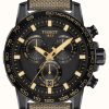 Men'S Tissot | Tissot Men'S Supersports Chrono | Black Dial | Beige Strap