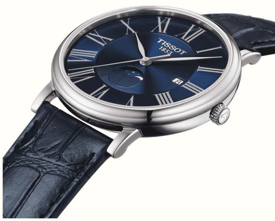 Men'S Tissot | Tissot Men'S Carson Moon Phase | Blue Dial | Blue Leather Strap