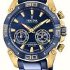 Men'S Festina | Festina Chrono Bike 2021 Connected Special Edition Hybrid Blue And Yellow Gold