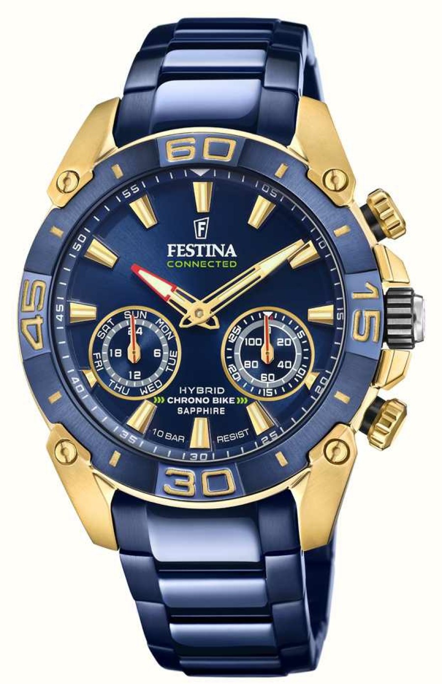 Men'S Festina | Festina Chrono Bike 2021 Connected Special Edition Hybrid Blue And Yellow Gold