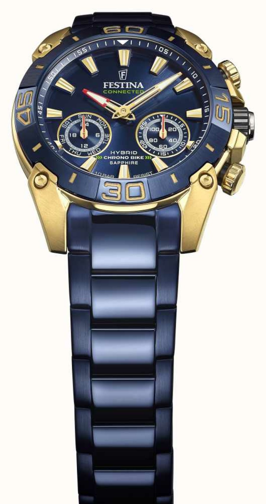 Men'S Festina | Festina Chrono Bike 2021 Connected Special Edition Hybrid Blue And Yellow Gold