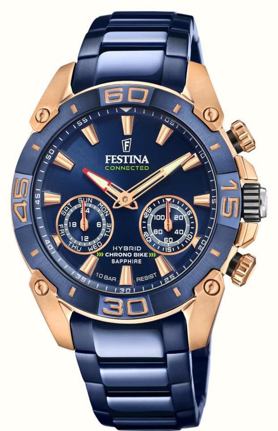 Men'S Festina | Festina Chrono Bike 2021 Connected Special Edition Hybrid Blue And Rose Gold