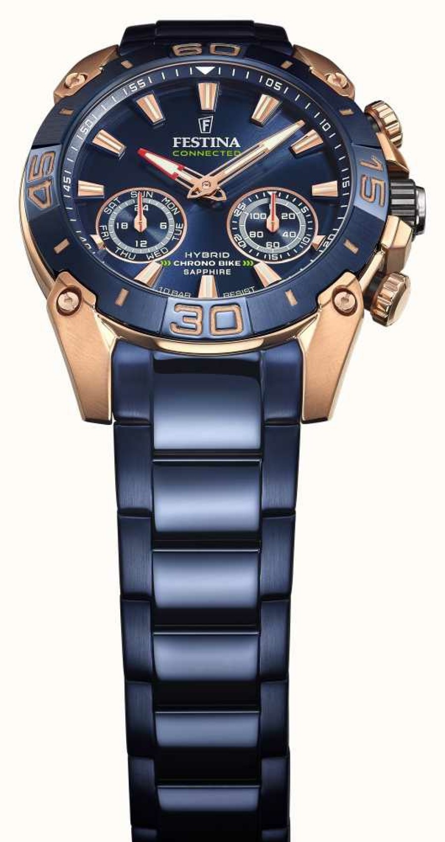 Men'S Festina | Festina Chrono Bike 2021 Connected Special Edition Hybrid Blue And Rose Gold