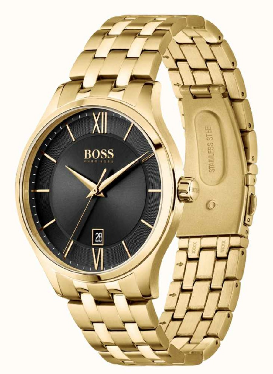 Men'S BOSS | Boss | Elite Business | Gold Bracelet | Black Date Dial