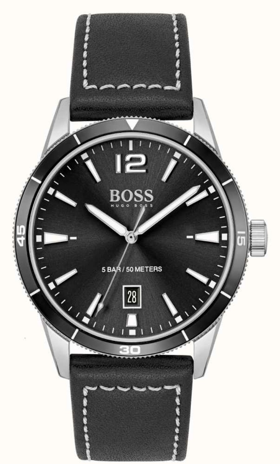 Men'S BOSS | Boss Black Leather Watch And Bracelet Set