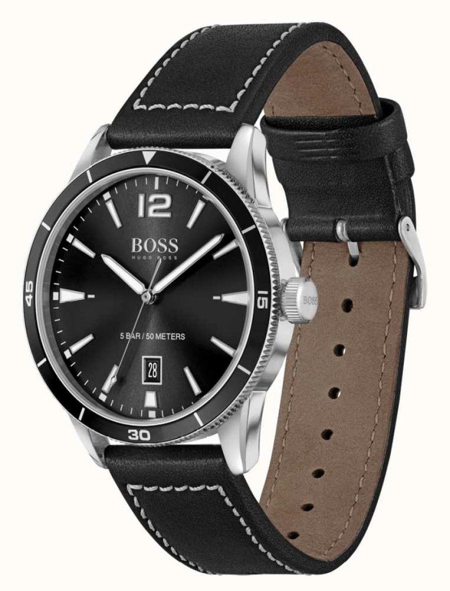 Men'S BOSS | Boss Black Leather Watch And Bracelet Set