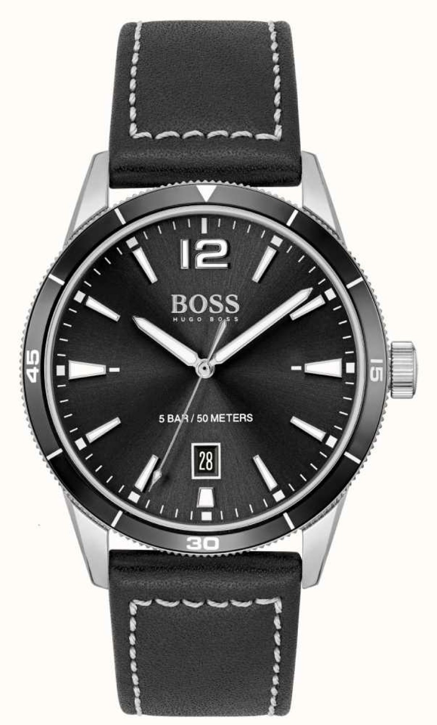 Men'S BOSS | Boss Men'S Drifter Black Leather Watch And Pen Set