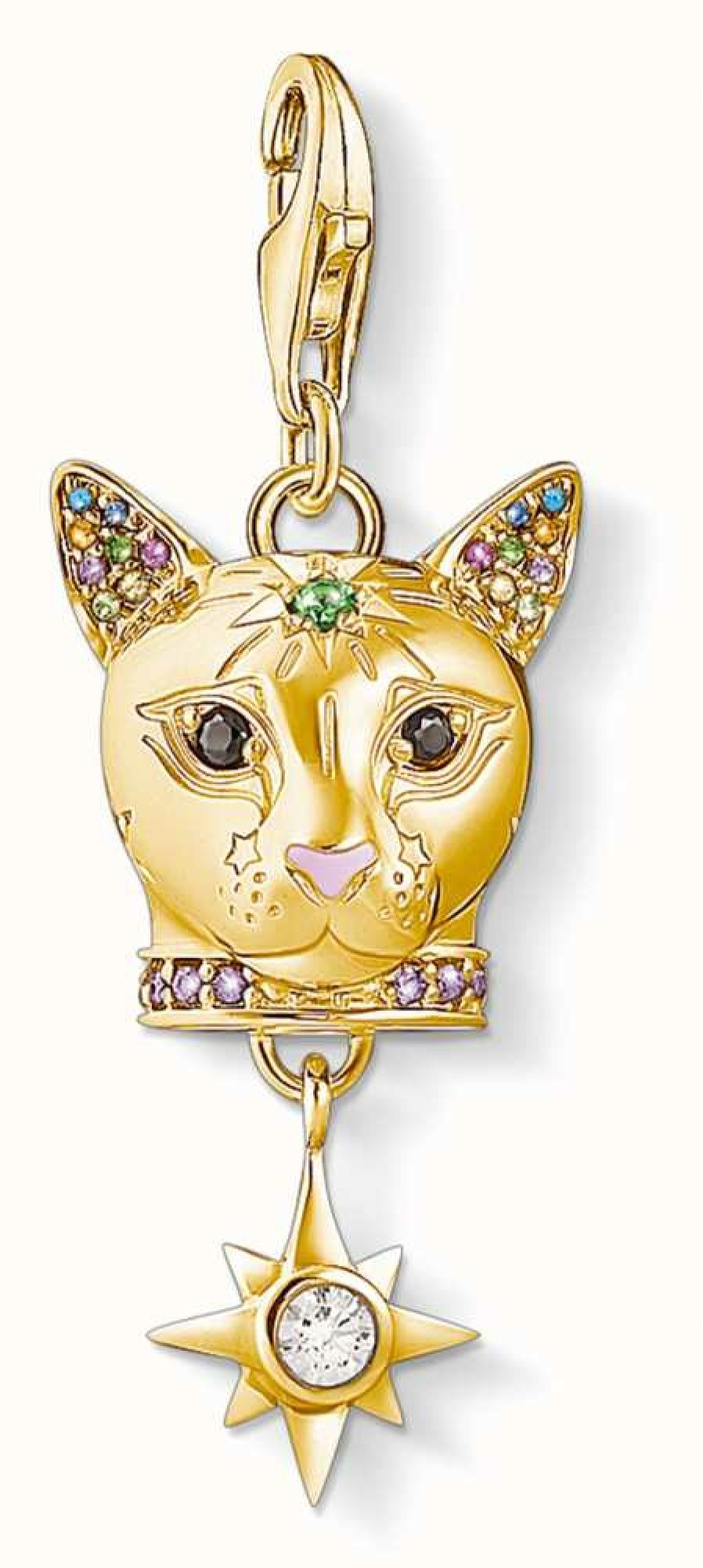 Jewelry Thomas Sabo Jewellery | Thomas Sabo Sterling Silver Gold Plated 'Cat' Charm Pendant