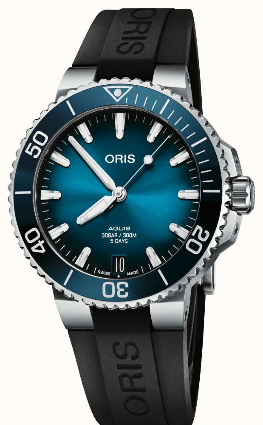 Men'S ORIS | Oris Aquis Date Calibre 400 Automatic (41.5Mm) Blue Dial / Black Rubber Strap