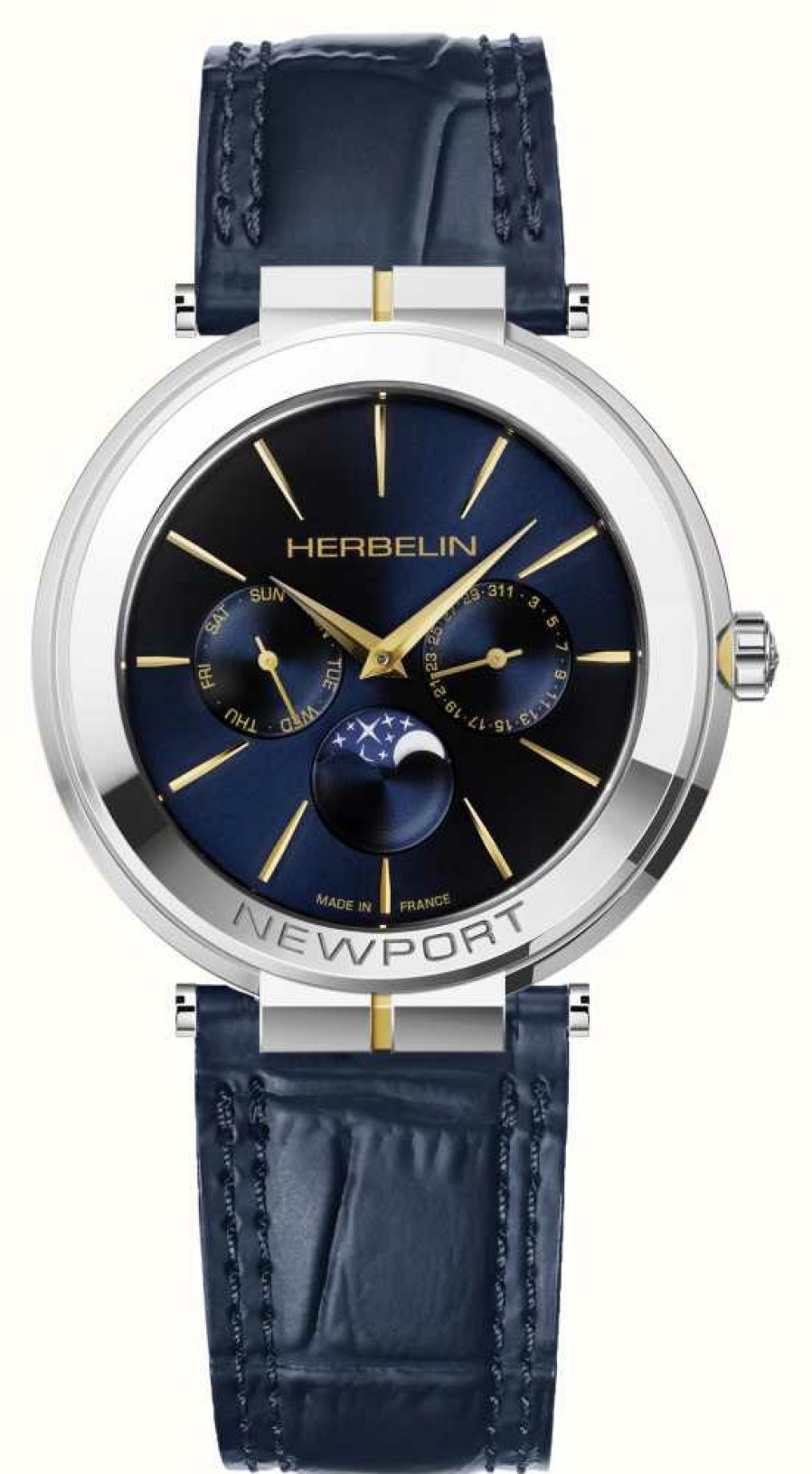 Men'S Herbelin | Herbelin Newport Slim Moonphase (41.5Mm) Blue Dial / Blue Leather