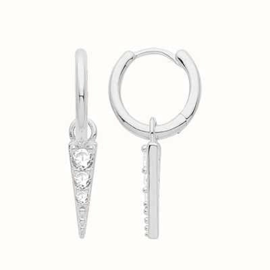 Jewelry James Moore | James Moore Th Silver Cubic Zirconia Spike Charm Hoop Earrings