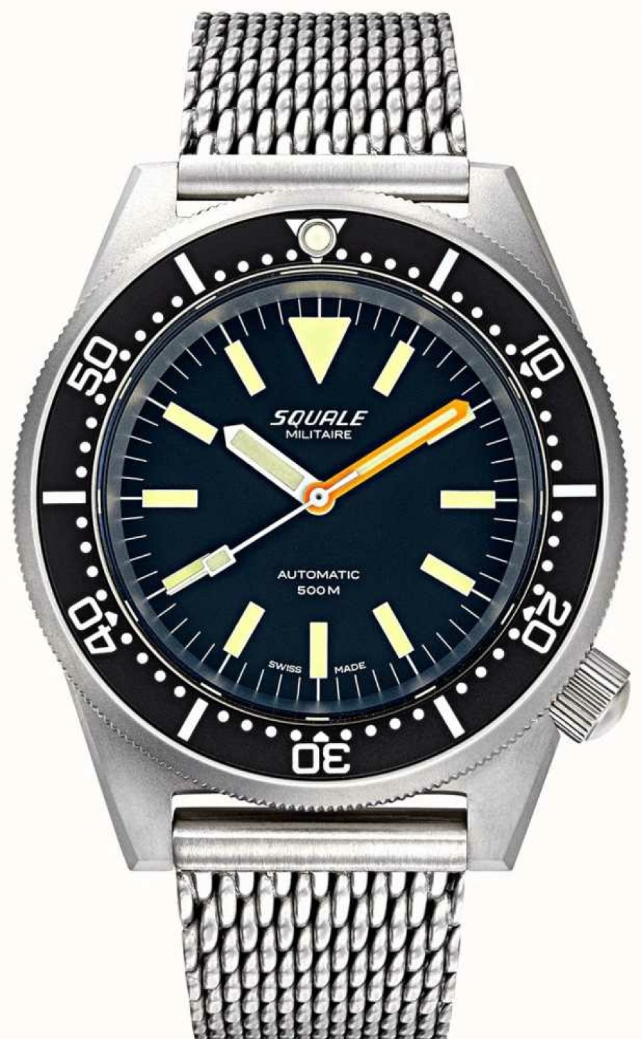 Men'S Squale | Squale 1521 Militaire Blasted (42Mm) Black Dial / Stainless Steel Mesh