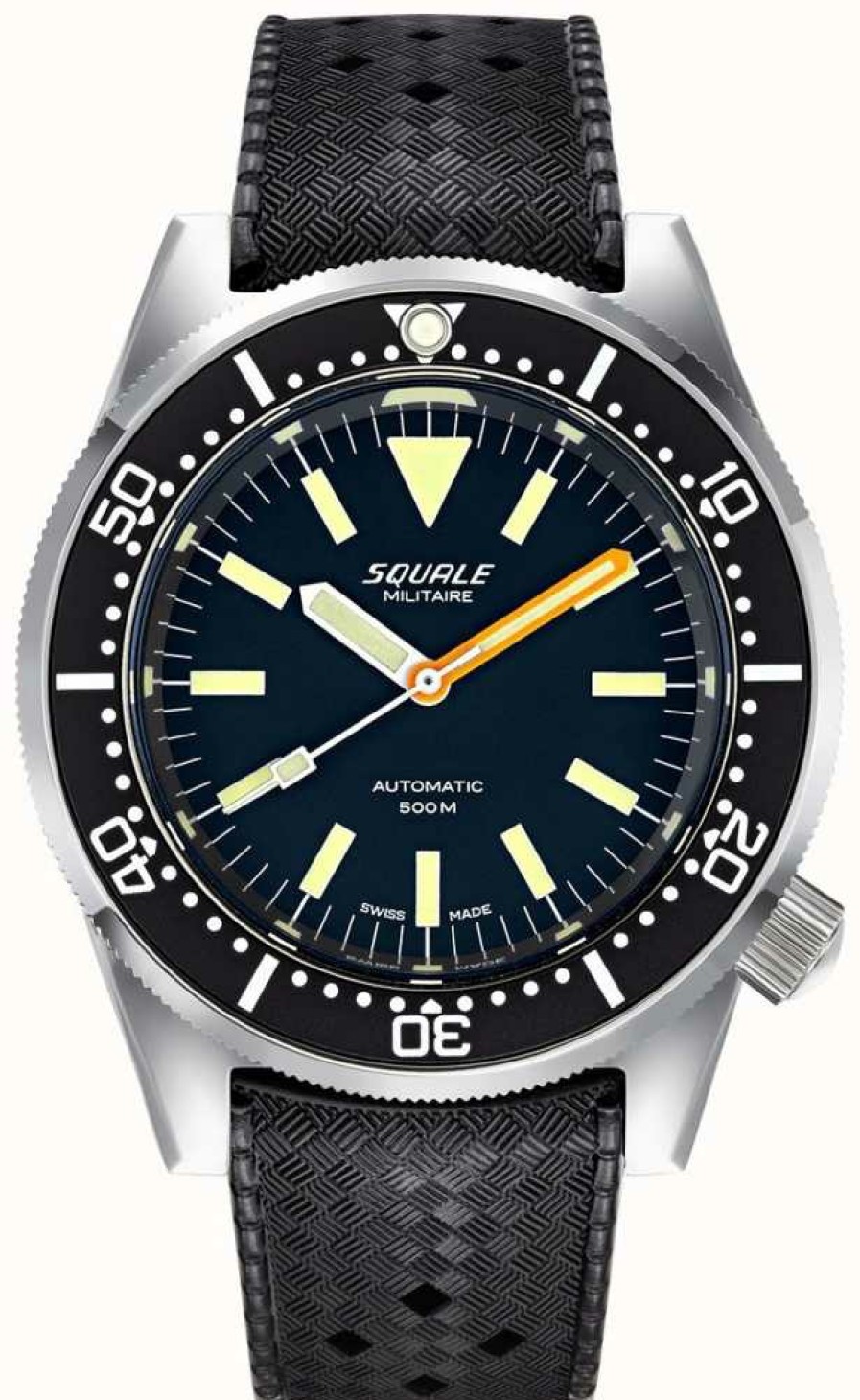 Men'S Squale | Squale 1521 Militaire (42Mm) Black Dial / Black Homage Tropic Rubber