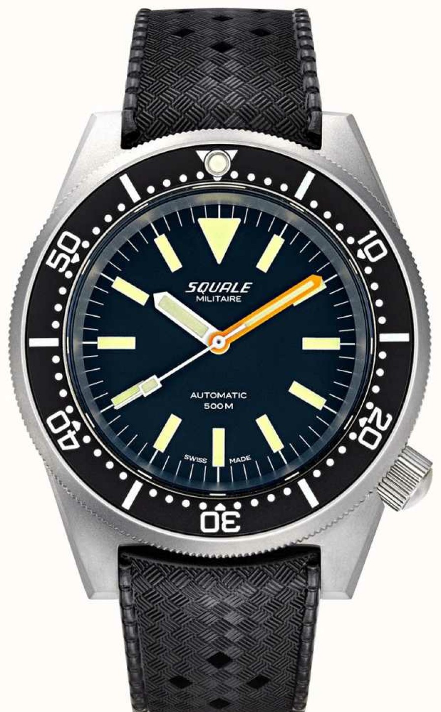 Men'S Squale | Squale 1521 Militaire Blasted (42Mm) Black Dial / Black Homage Tropic Rubber