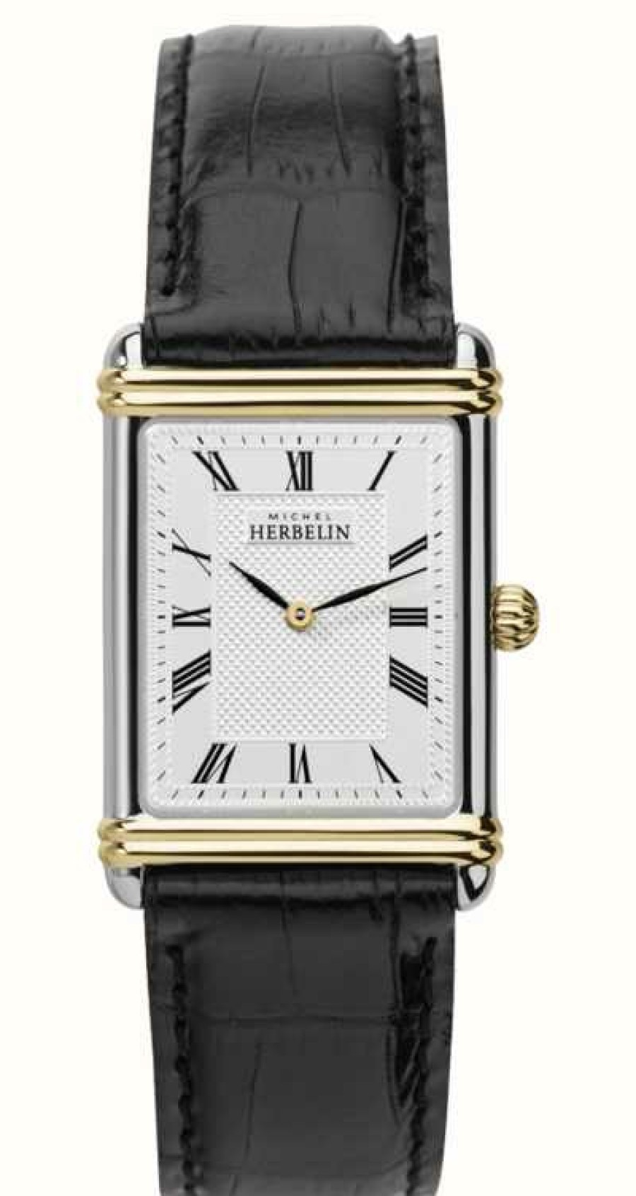 Men'S Herbelin | Herbelin Men'S Art Deco Black Leather Strap