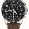 Men'S Victorinox | Victorinox | Fieldforce | Classic Chrono | Brown Leather Strap | Black Dial