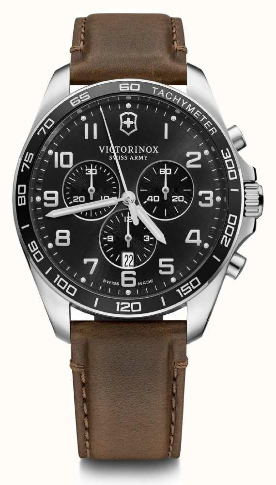 Men'S Victorinox | Victorinox | Fieldforce | Classic Chrono | Brown Leather Strap | Black Dial