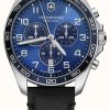 Men'S Victorinox | Victorinox | Fieldforce | Classic Chrono | Black Leather Strap | Blue Dial