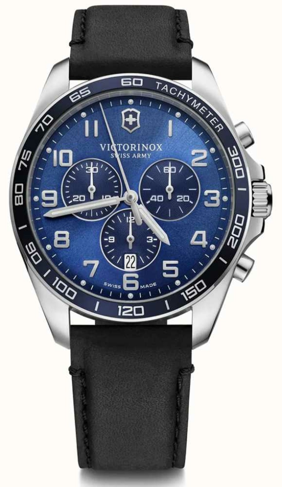 Men'S Victorinox | Victorinox | Fieldforce | Classic Chrono | Black Leather Strap | Blue Dial