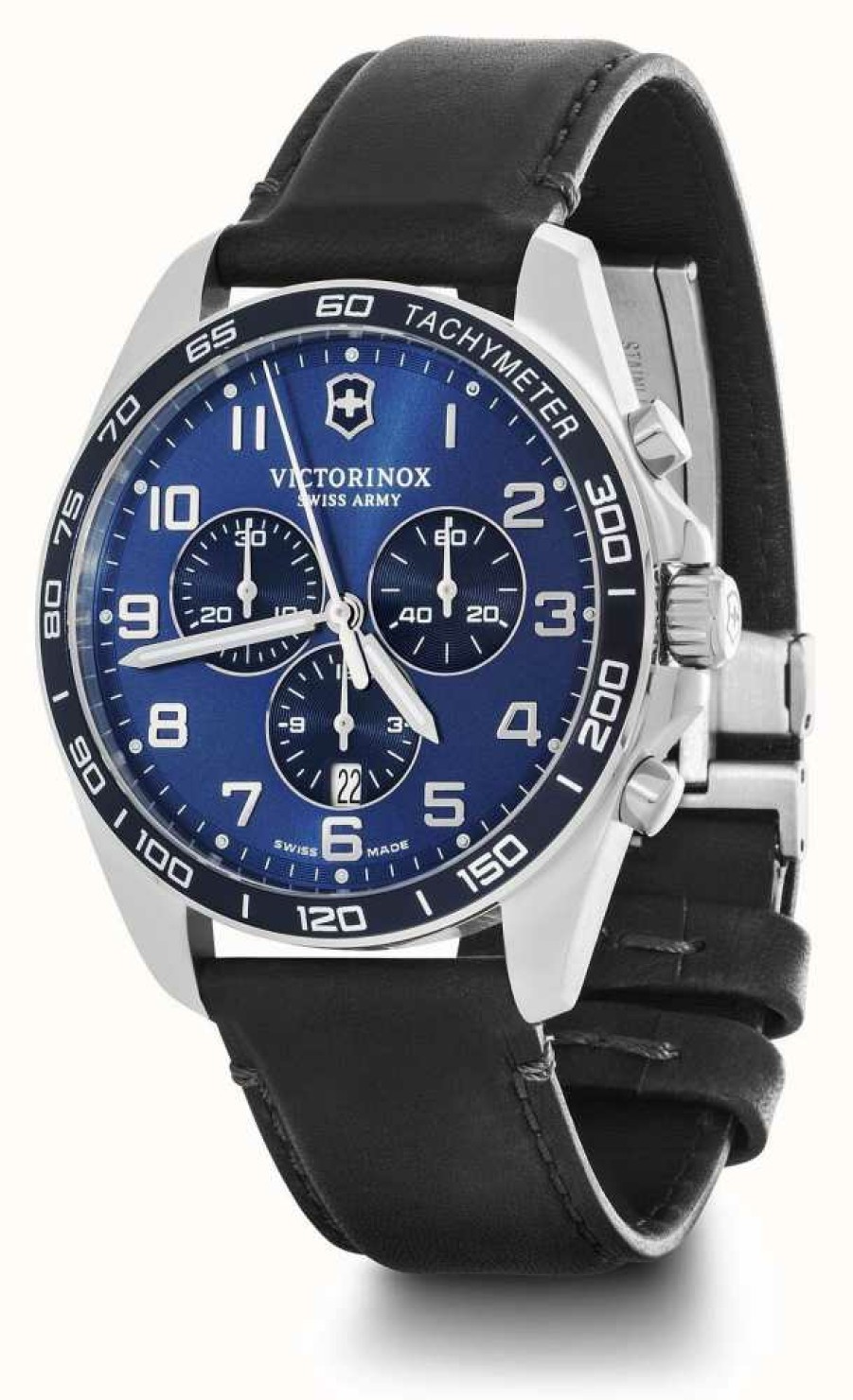 Men'S Victorinox | Victorinox | Fieldforce | Classic Chrono | Black Leather Strap | Blue Dial