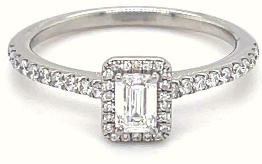 Jewelry James Moore | Gemex Platinum 0.31Ct 0.56Ct Total Emerald Cut Diamond Halo Ring