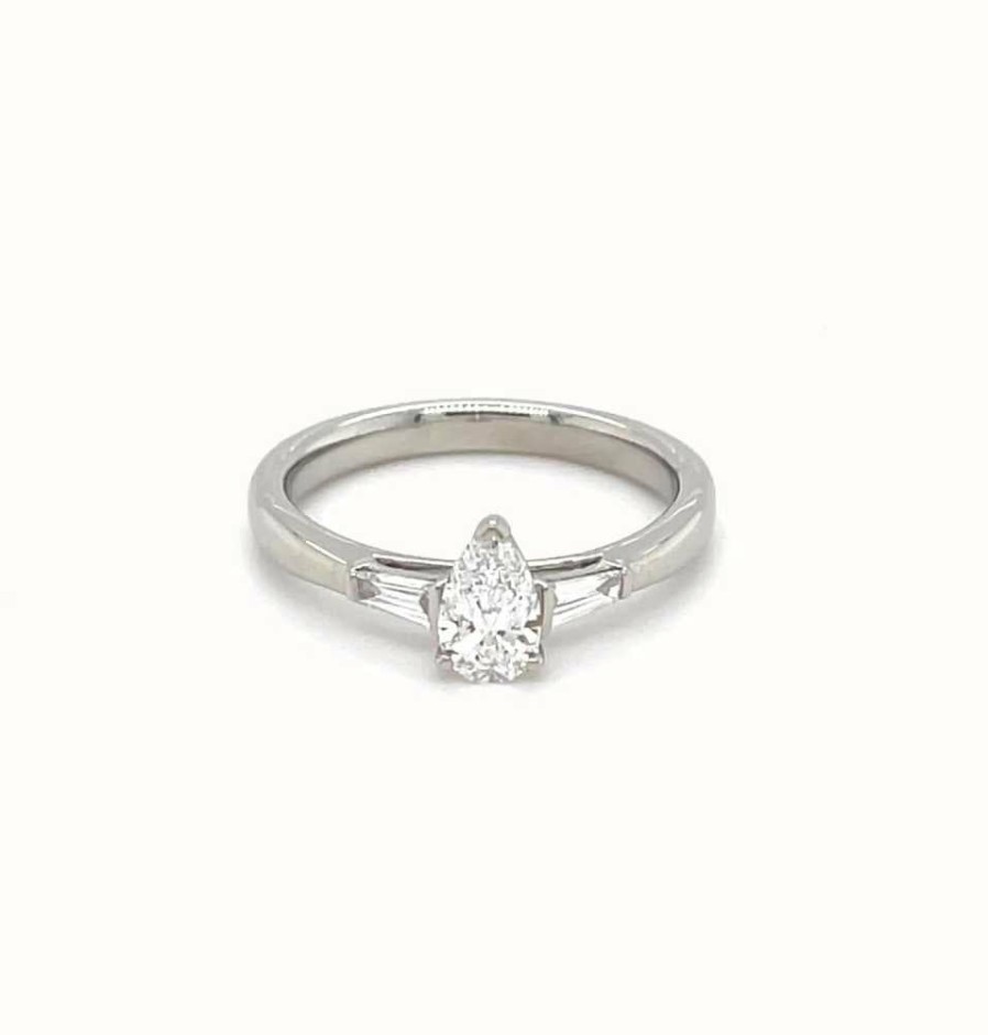 Jewelry James Moore | Gemex Platinum 0.40Ct D Vs1 0.55Ct Total Pear Baguette 3 Stone Ring