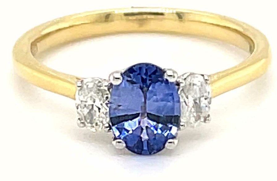 Jewelry James Moore | Lm 18Ct Yellow Gold 0.86Ct Sapphire Diamond 0.29 Total Oval 3 Stone