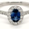 Jewelry James Moore | Lm Platinum Oval Sapphire 0.54Ct Diamond 0.28Ct Halo Shoulders