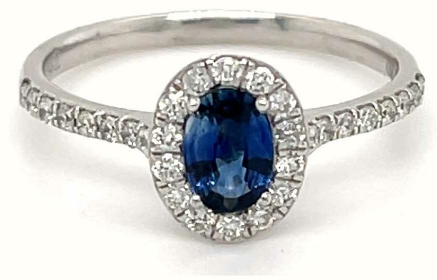 Jewelry James Moore | Lm Platinum Oval Sapphire 0.54Ct Diamond 0.28Ct Halo Shoulders