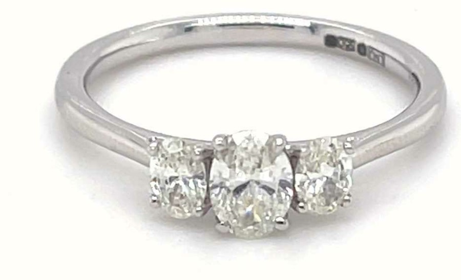 Jewelry James Moore | Lm Platinum Oval Diamond 3 Stone Ring 0.69Ct Total