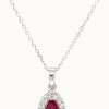 Jewelry James Moore | Lm 18Ct White Gold Ruby Halo Diamond Pendant And Chain 0.70Ct Total