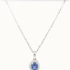 Jewelry James Moore | Lm 9Ct White Gold Oval Sapphire Diamond Halo Pendant And Chain 0.55Ct Total