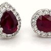 Jewelry James Moore | Lm 18Ct White Gold Pear Ruby Diamond Halo Studs 1.45Ct Total