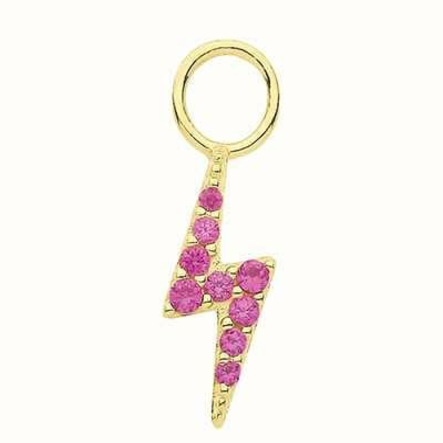 Jewelry James Moore | James Moore Th 9Ct Yellow Gold Pink Lighting Bolt Earring Charm