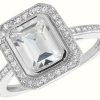 Jewelry James Moore | James Moore Th Silver Cubic Zirconia Halo Shoulders Emerald Cut Ring Size M