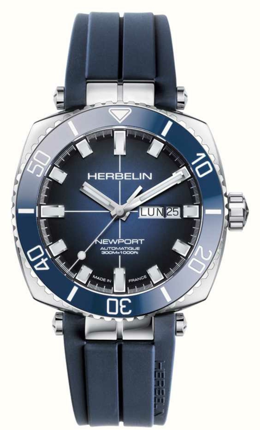 Men'S Herbelin | Herbelin Newport Diver Automatic (42Mm) Blue Dial / Blue Rubber Strap