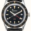 Men'S Squale | Squale Sub-39 Gmt Vintage Black (40.5Mm) Black Dial / Black Italian Leather Strap