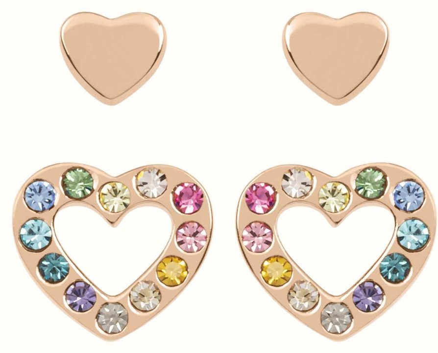 Jewelry Radley Jewellery | Radley Jewellery Love Radley | Rose Gold Plated Hearts Stud Earrings Set | Multicoloured Stones