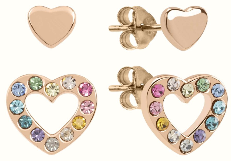 Jewelry Radley Jewellery | Radley Jewellery Love Radley | Rose Gold Plated Hearts Stud Earrings Set | Multicoloured Stones